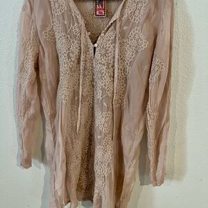 Johnny Was Beige Embroidered Blouse